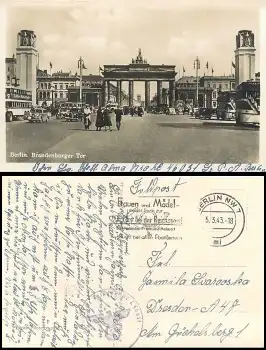 Feldpostnummer L46031 Feldpost 2. WK o Berlin NW7 5.3.1943 auf AK Brandenburger Tor Stab leichte Flak-Abteilung 722