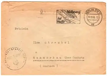 LW. Sanitäts-Staffel Berlin Feldpost 2WK o Berlin SW11 19.12.1943