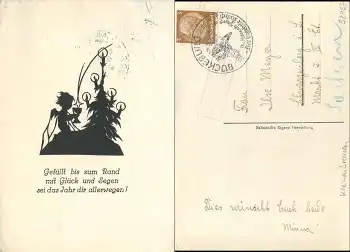 Kleinenbremen über Bückeburg Landpoststempel auf Scherenschnittkarte o 30.12.1937