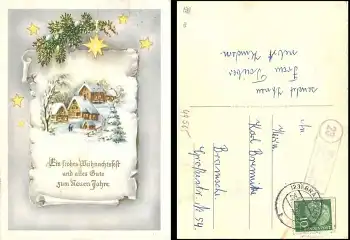 49565 Wackum über Bramsche Landpoststempel auf Neujahrskarte o 25.12.1957