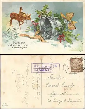 36341 Wallenrod über Lauterbach (Hessen) Landpoststempel auf Neujahrskarte o 30.12.1937