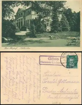 30890 Göxe Hannover-Linden Land Landpoststempel auf AK Bad Nenndorf Schlösschen o 5.7.1928