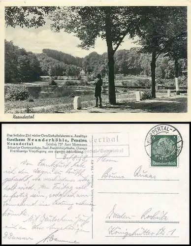 Neanderthal über Wuppertal-Vohwinkel Landpoststempel auf AK 4.8.1938