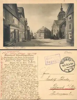 Siegen Gebühr bezahlt Stempel auf AK auf der Pfarr o 8.9.1923