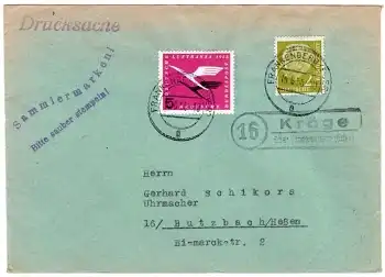 35066 Kröge über Frankenberg (Eder) 16 Landpoststempel Drucksache o 14.6.1955