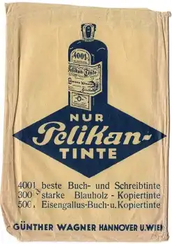 Pelikan Tinte WErbeaufdruck auf Verpackungstüte um 1920