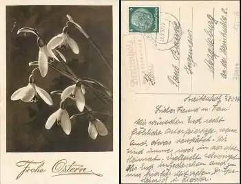 72119 Breitenholz über Herrenberg Landpoststempel auf Schneeglöckchenkarte o 28.3.1937
