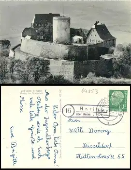 64853 Hering über Höchst (Odenw) 16 Landpoststempel auf AK Jugendherberge Veste Otzberg o 25.6.1958