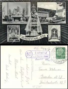 65375 Marienthal über Oestrich - Winkel 16 Landpoststempel auf AK o 21.9.1957