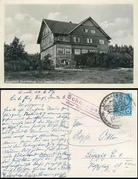 98593 Schnellbach über Schmalkalden Landpoststempel auf AK Hotel Ebertswiese Tambach-Dietharz o 13.6.1957