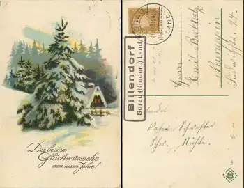 Billendorf Sorau(Niederl.) Land Landpoststempel auf Neujahrskarte o Sorau 31.12.1931