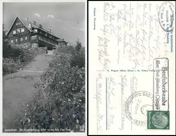 Heufuderbaude über Bad Flinsberg (Isergeb.) Landpoststempel auf AK o 22.8.1940