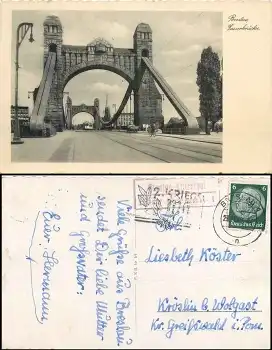 Breslau-Lilienthal über Breslau 1 Landpoststempel auf AK Kaiserbrücke o 28.11.1940