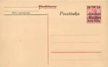 Polen Poczta Polska 15 FEN. Ganzsache 10 Germania mit Aufdruck Gen.-Gouv. Warschau