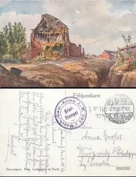 KS 23. Reserve-Div. Masch.-Gew.-Komp. J.-R. 392 Feldpost 3.10.1916 auf Künstlerkarte Beuvraignes