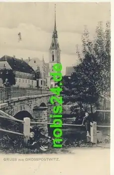02690 Grosspostwitz Brücke mit Kirche o 31.7.1913