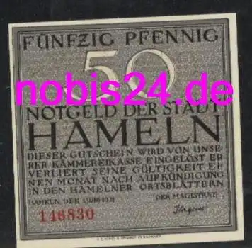 31787 Hameln Notgeld 50 Pfennige um 1921