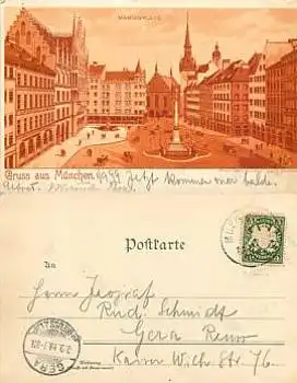 München Marienplatz Litho  o 1.9.1899