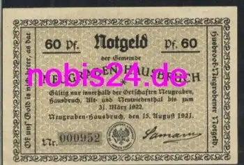 Neugraben Hamburg Hausbruch Notgeld 60 Pfennige um 1921