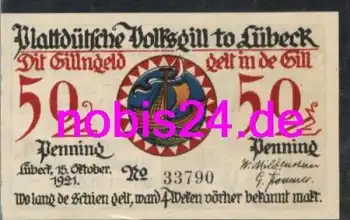 Lübeck Notgeld Raadsdener 50 Pfennige um 1920