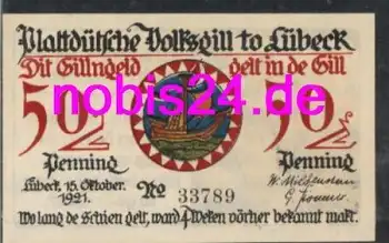 Lübeck Notgeld Loots 50 Pfennige um 1920