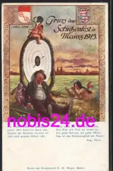 Mainz Schützenfest 1913 Künstlerkarte J Knäus o 6.7.1913