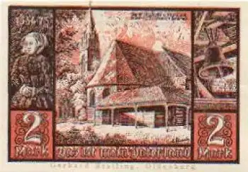 26441 Jever Städtenotgeld Wert 2 Mark Stadtkirche und Markthalle 1920
