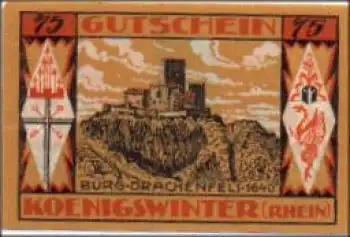 53639 Königswinter Städtenotgeld 75 Pfennige Burg Drachenfels 1921