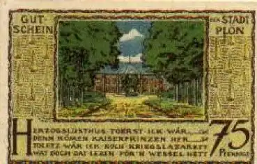 24306 Plön Städtenotgeld 75 Pfennige Herzoglusthaus Toerst 1921