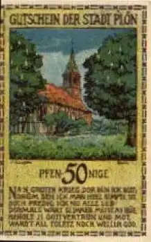 24306 Plön Städtenotgeld 50 Pfennige Kirche 1921