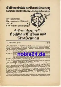 Aufbaulehrgang Hochbau Tiefbau und Strassenbau Brief 4 1940 Heft 14 Seiten
