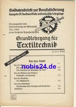 Lehrgang Textiltechnik Brief 33/34 ca.1942 Heft 30 Seiten