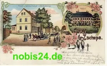 04808 Groß Zschepa Litho Gasthof Schloss o ca.1910