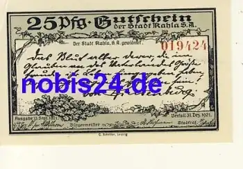 07768 Kahla Notgeld 25 Pfennige 1921