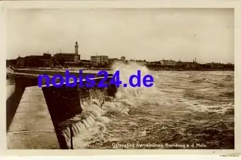 Warnemünde Brandung an Mole o 1927