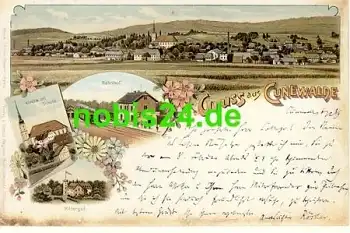 02733 Cunewalde Litho Bahnhof Rittergut o 7.2.1899 Bahnpoststempel Dresden Zittau Zug 852