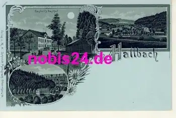 09526 Hallbach Gasthof  Litho Mondscheinkarte *ca.1900