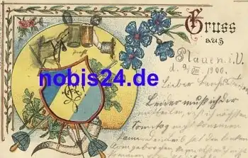 Plauen Vogtland Studentica Panier Wappenkarte o 9.8.1900