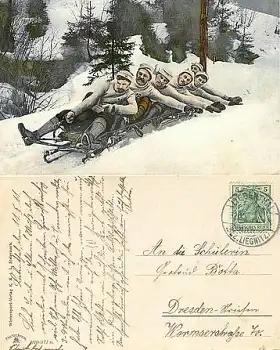 Bobfahrer im 6er Bob o 12.2.1911