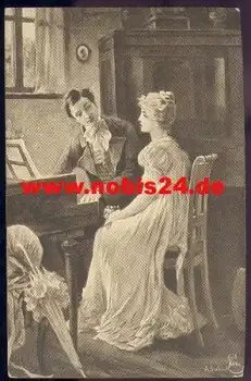Seeböck Künstlerkarte Liebespaar am Klavier "süse Harmonie" o 17.10.1912