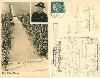 08349 Johanngeorgenstadt "Hans-Heinz" Sprungschanze Landpoststempel o 1.1.1938 ​​​​​​​Schanzenrekord Paul Kraus