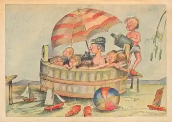 die Badereise Kinder Künstlerkarte Willy Meihack *ca. 1940