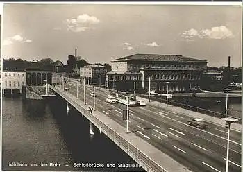 45468 Mülheim Ruhr Schloßbrücke und Stadthalle * ca. 1970