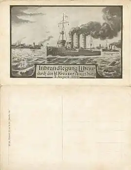 Kleiner Kreuzer "Augsburg" Inbrandlegung Libau`s am 2.8.1914