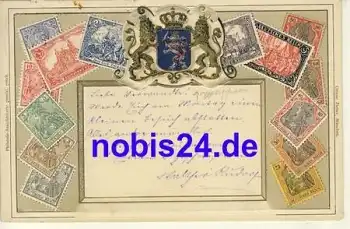 Post - Sachsen Wappen Briefmarken o 1906 Prägekarte