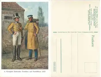 Sächsischer Postillion und Postfußbote Künstlerkarte Gustav Müller *ca.1913