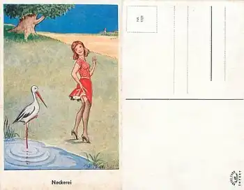 Storch mit Frau Humorkarte *ca. 1930