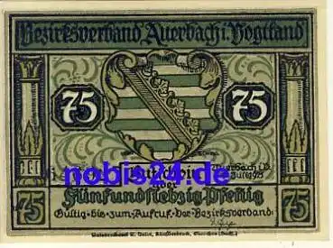 08209 Auerbach Notgeld 75 Pfennige 1921