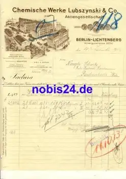 Lichtenberg Berlin Rittergutstrasse 27 Chemische Werke Lubszynski Briefkopf mit Fabrikansicht 1913