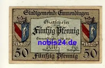 79312 Emmendingen Notgeld 50 Pfennige 1921